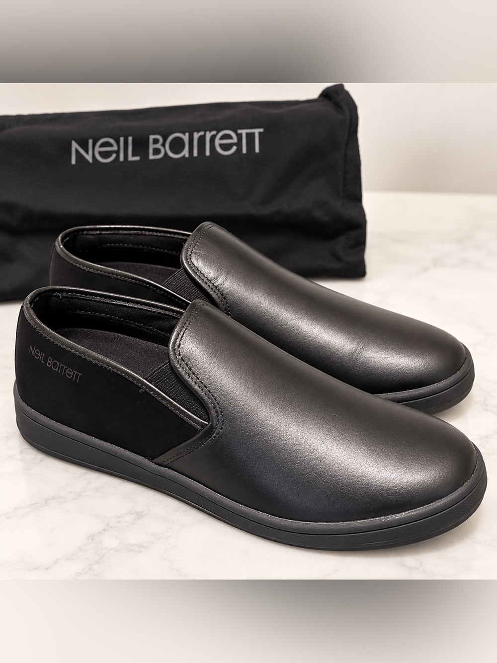 Neil Barrett Black Leather Slip-On Sneakers Loafers EU 38 US 8 NIB
